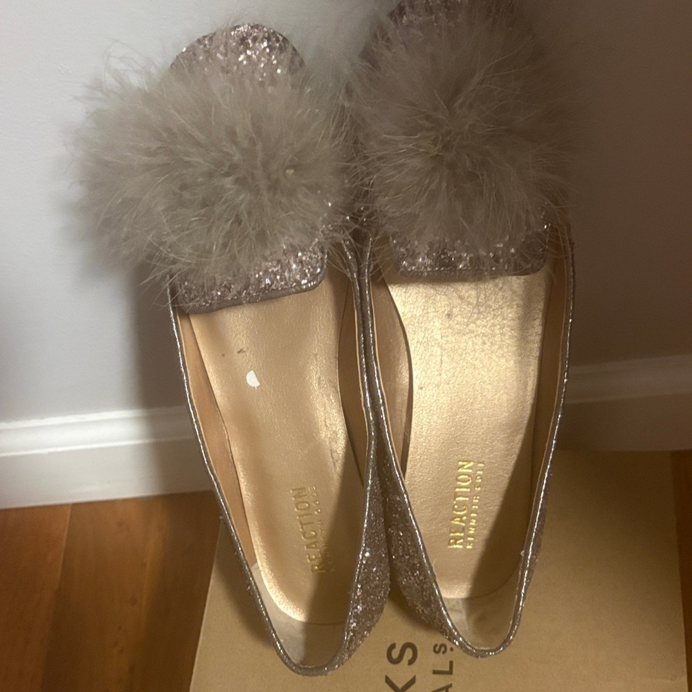 Kenneth Cole Reaction Glitter Loafers with Faux Fur Pom